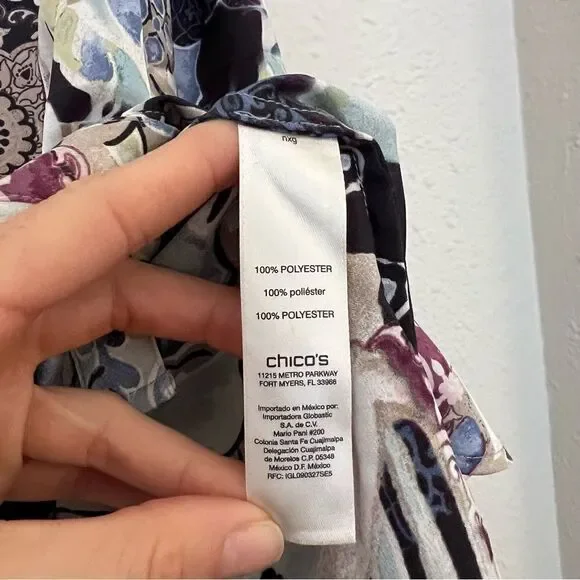 Chicos Mystic Mix Geneva BoHo Silky Shirt Blouse Button Down Paisley Size Small - Picture 8 of 9